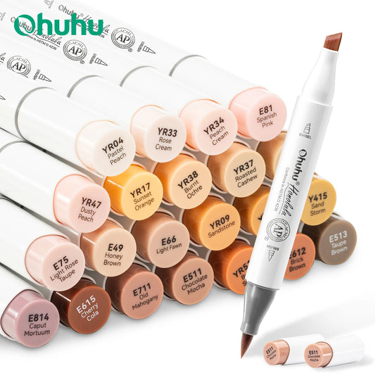 24 Skin Colors Marker Pen Set Alcohol Art Markers Refillable Dual Tips Sketching Drawing School Art Supplies