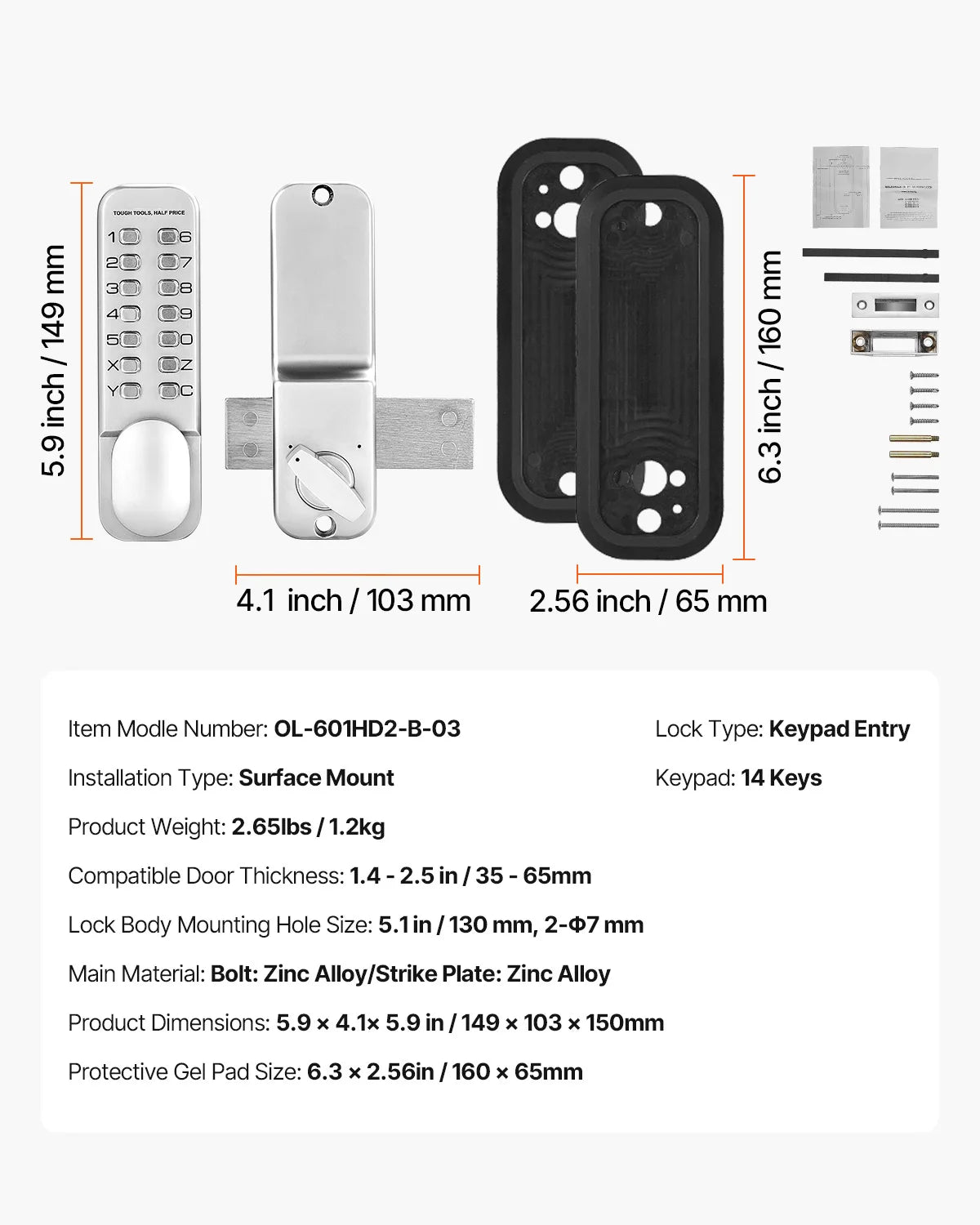 SucceBuy Mechanical Keyless Entry Door Lock 14 Key Mechanical Door Lock Mechanical Keypad Door Knob Single-Side Keyless Lock