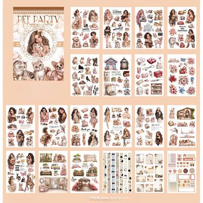 A5 Christmas Theme Sticker Book PET Material Pre-cut Model Retro Style Diary Decoration Base Material