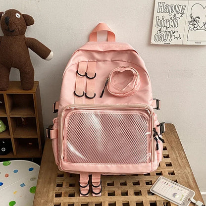 2026 New Kawaii Heart Transparent JK Itabag Backpack for Teen Girls Collage Style School Bag Women Laptop Backpack