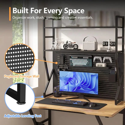 Multi-Layer Pegboard Desk Shelf with Hooks & Storage Box,K-shaped bookshelf And Accessories,Home Office Storage Solution