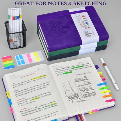 A4 Ruled Hardcover Diary Notebook, Faux PU Leather Cover, 130 Pages Thick Paper Journal with Elastic Band & Bookmark Ribbon, Writing Notepad for Office School Business Men Women