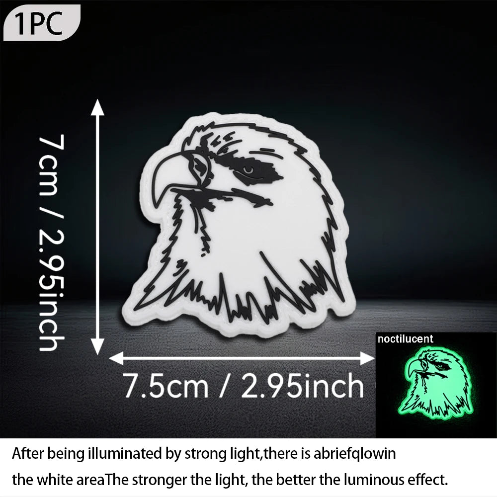 Luminous Eagle Head PVC Tactical Morale Patch Hook Backed For Jackets Vests Backpacks