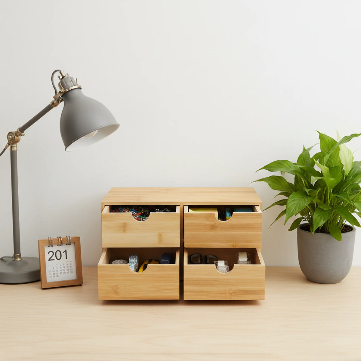 4-Drawer Tabletop Storage Organizer, Bamboo Desk Organizer, Desktop Tabletop Storage Caddy, 33*19*16 cm/12.99*7.48*6.3 in