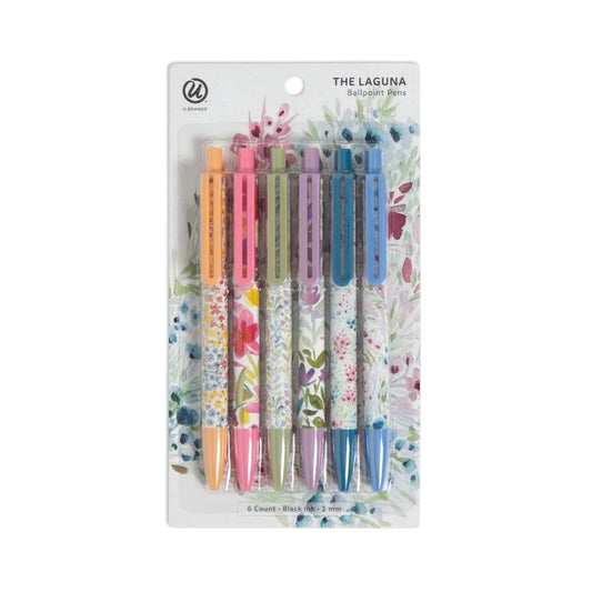 6pk Ballpoint Pens Black Ink Laguna Bountiful Bouquet