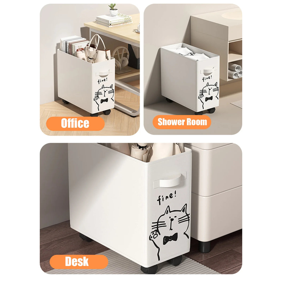 Office Storage Utility Cart Rolling Under Desk Organizer Basket Foldable Oxford Cloth Space Saving for Dorm Apartment Home