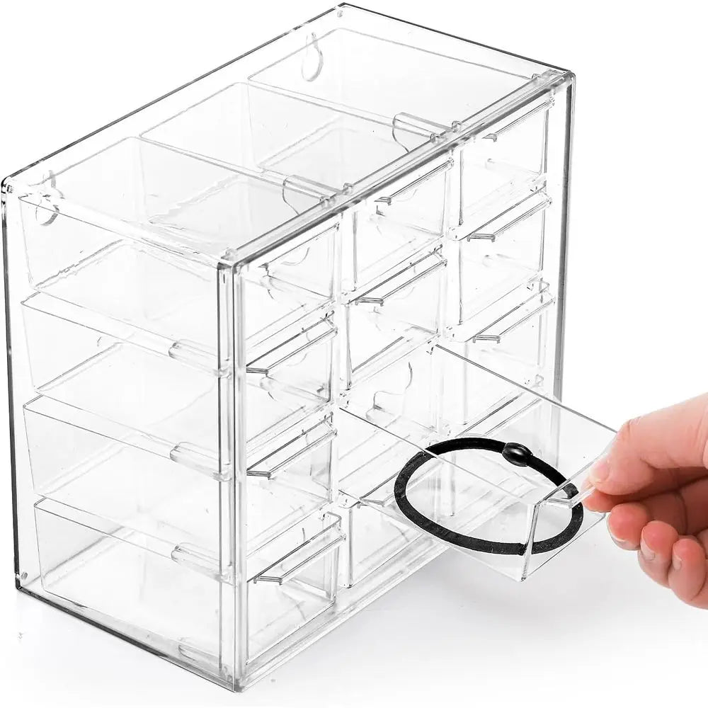 2-Pack Clear Mini Desk Organizer with 12 Removable Drawers for Desk Craft Storage, Art Supplies, Office, and Cosmetics