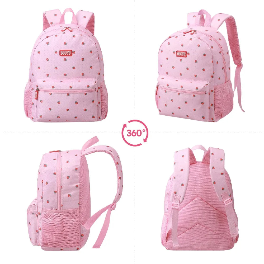 3Pcs Set Backpack for Girls Large Capacity Lightweight School W/Lunch Box and Pencil Case Crossbody Bag