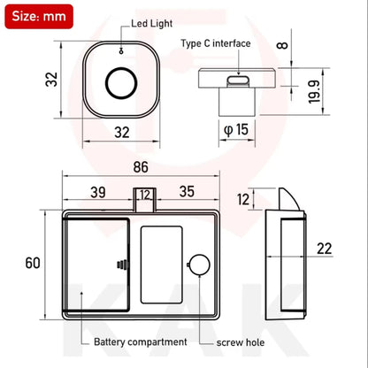 KAK Biometric Fingerprint Lock Black Keyless Cabinet Lock Smart Drawer Locks Anti-theft Door Lock Long Standby Time Door Hardware