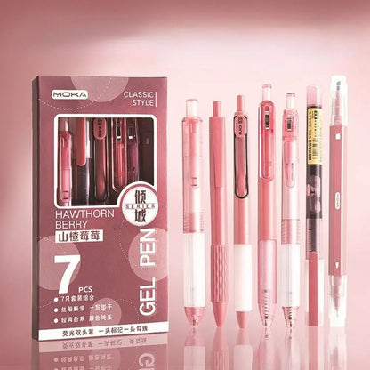 7Pcs 0.5mm Retractable Gel Pen Set Quick Dry Ink Smooth Writing Cute Stationery Gift Portable Office School Writing Supplies