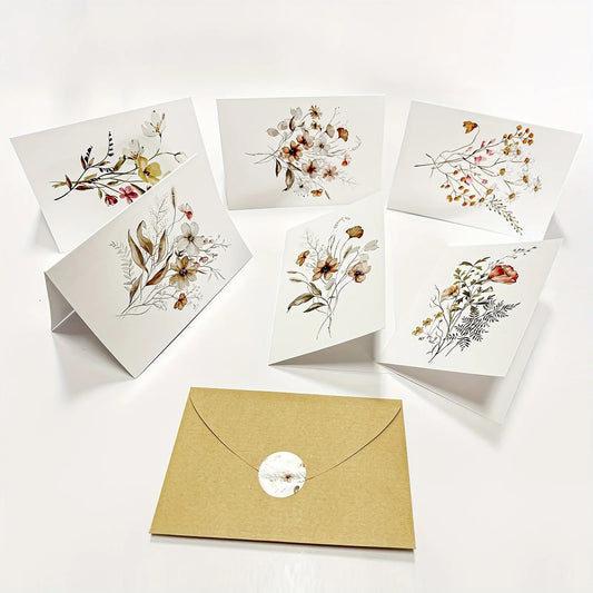 24 Pack Watercolor Wildflower Thank You Folded Cards with 24 Kraft Envelopes & 24 Stickers, 6 Floral Designs Blank Note Cards Small Business Package Inserts for Boutique Retail Store Customer Gratitude Handwritten Greeting Ca