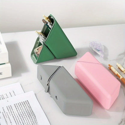 Large Capacity Soft Silicone Pencil Case Solid Fold Design Pencil Case Desktop Office School Pencil Case Foldable Pen Holder Compact Travel Case for Students Erasers Rulers Pens Notebooks