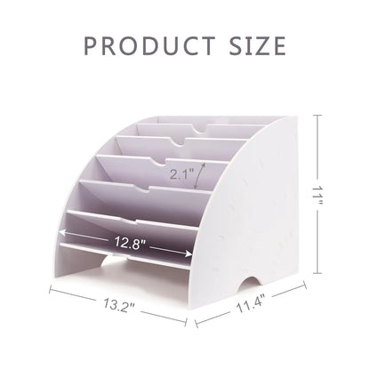 Fan Shaped Desk File Organizer - 6 Compartments File Holder for Desktop, Magazine Rack, Mail Holder, File Sorter, Paper Organizer for Home Office Classroom, White