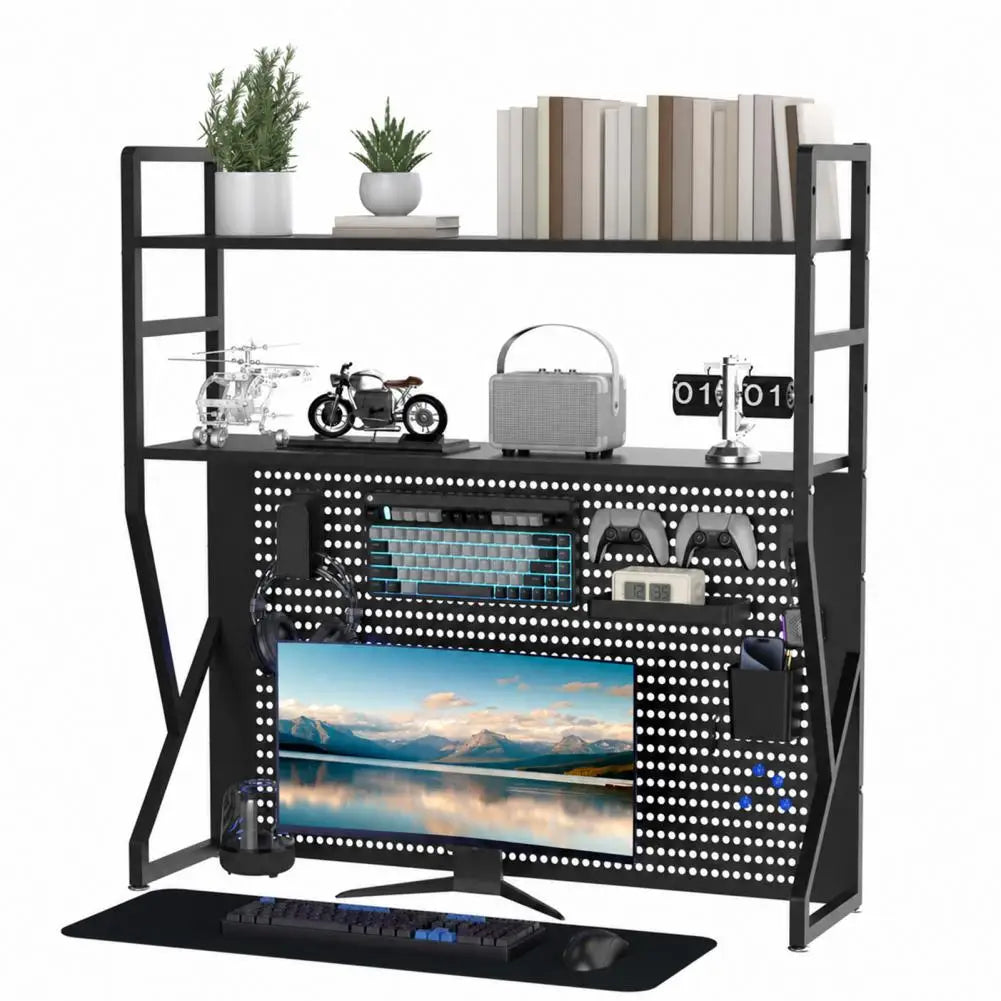 Multi-Layer Pegboard Desk Shelf with Hooks & Storage Box,K-shaped bookshelf And Accessories,Home Office Storage Solution
