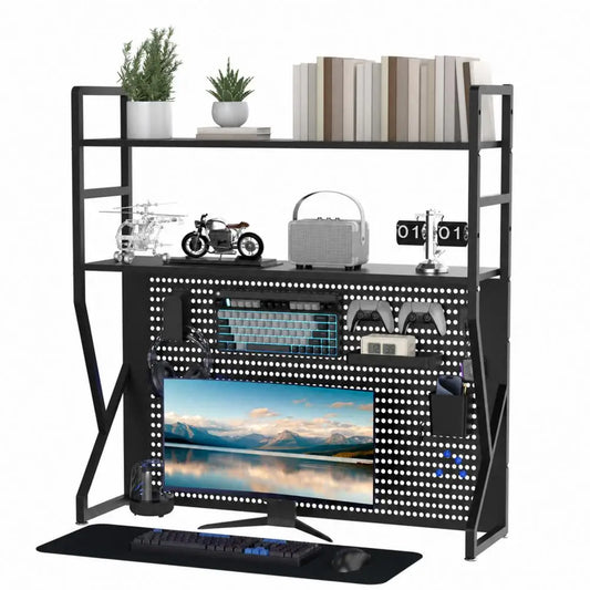 Multi-Layer Pegboard Desk Shelf with Hooks & Storage Box,K-shaped bookshelf And Accessories,Home Office Storage Solution