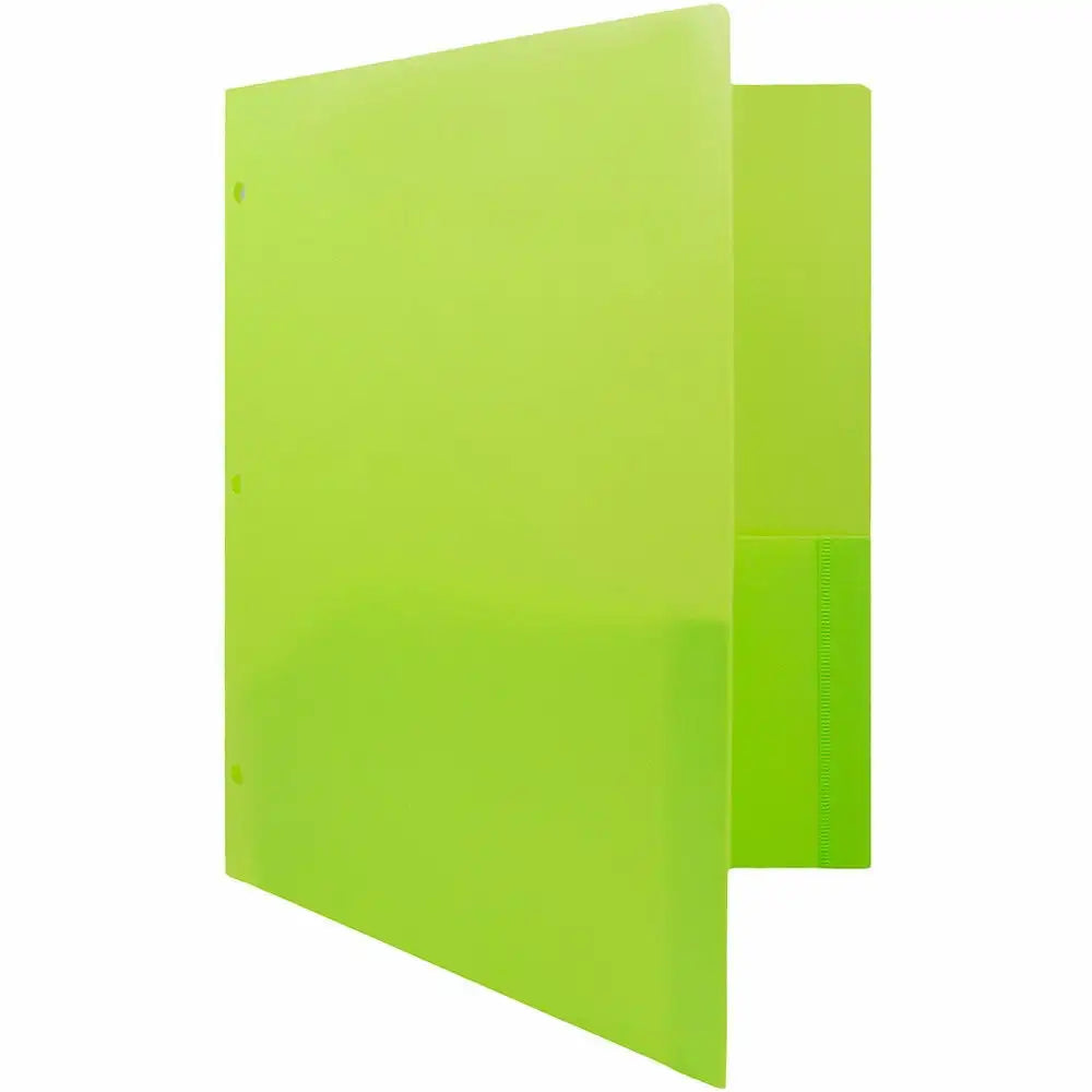 Heavy Duty Plastic 3 Hole Punch School Folders with Pockets, Lime Green, 3/Pack