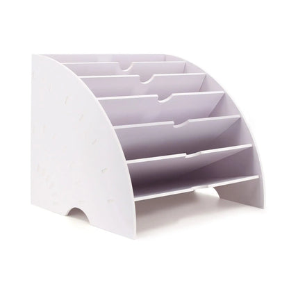 Fan Shaped Desk File Organizer - 6 Compartments File Holder for Desktop, Magazine Rack, Mail Holder, File Sorter, Paper Organizer for Home Office Classroom, White