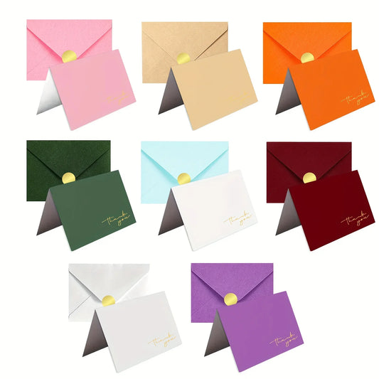 32 Pieces Gold Foil Thank You Greeting Cards with Matching Color Envelopes and Gold Sealing Stickers, 8 Assorted Solid Color Minimal Script Thank You Note Cards Bulk for Wedding Bridal Shower Small Business Customer Appreciat