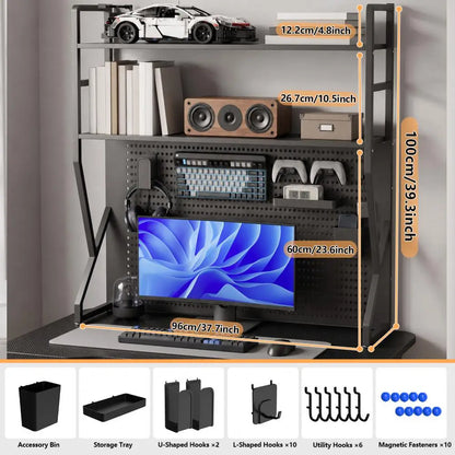 Multi-Layer Pegboard Desk Shelf with Hooks & Storage Box,K-shaped bookshelf And Accessories,Home Office Storage Solution