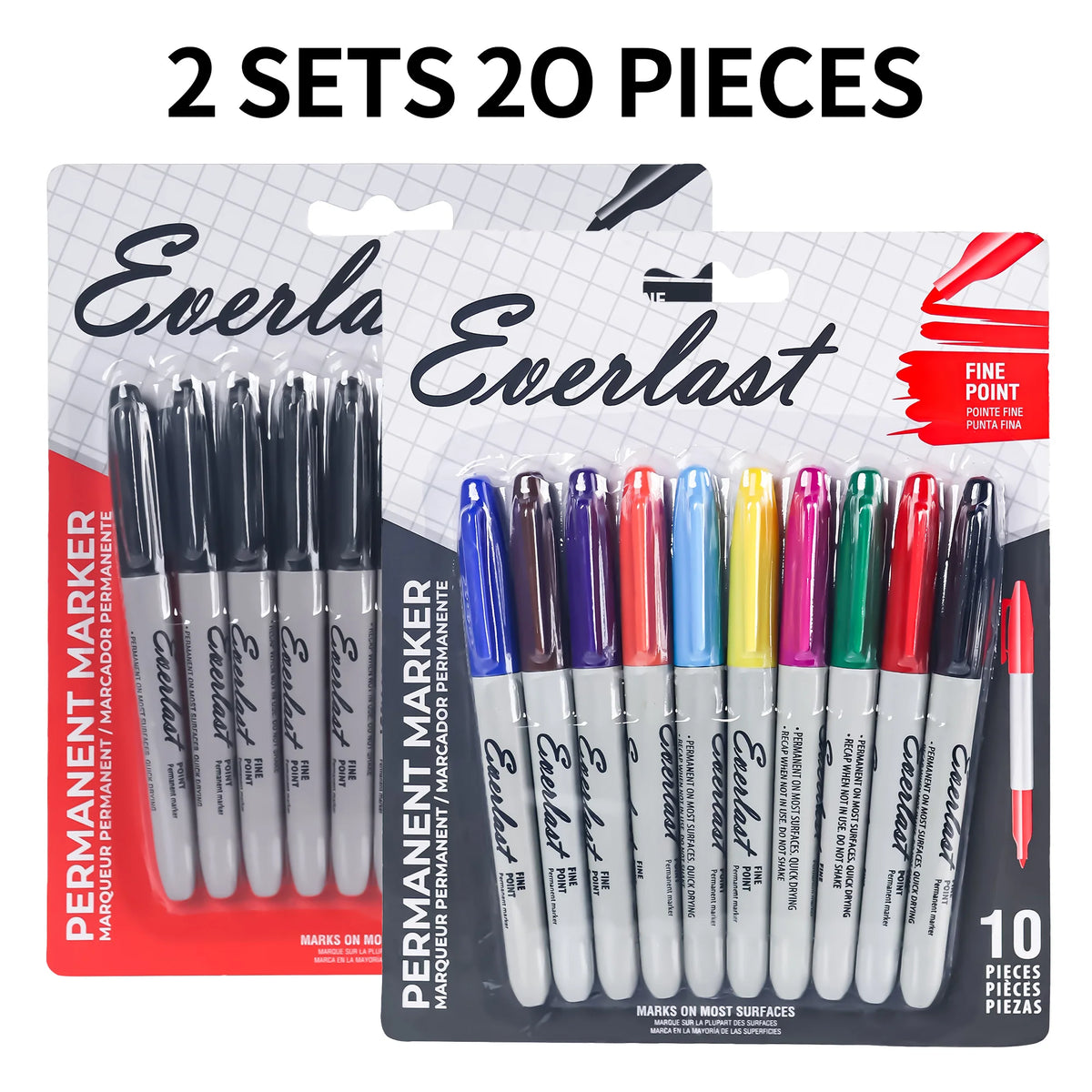 20/40/60-Pack Waterproof  Dual-Tip Permanent Markers, Quick-Drying, Waterproof & Smudge-Proof, for Office Marking, Note-Taking,