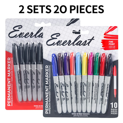 20/40/60-Pack Waterproof  Dual-Tip Permanent Markers, Quick-Drying, Waterproof & Smudge-Proof, for Office Marking, Note-Taking,