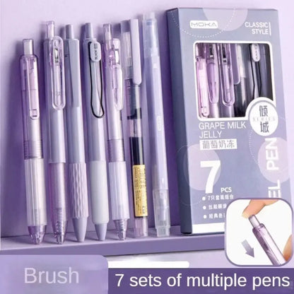 7Pcs 0.5mm Retractable Gel Pen Set Quick Dry Ink Smooth Writing Cute Stationery Gift Portable Office School Writing Supplies