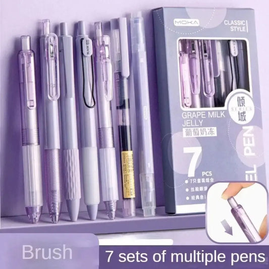 7Pcs 0.5mm Retractable Gel Pen Set Quick Dry Ink Smooth Writing Cute Stationery Gift Portable Office School Writing Supplies