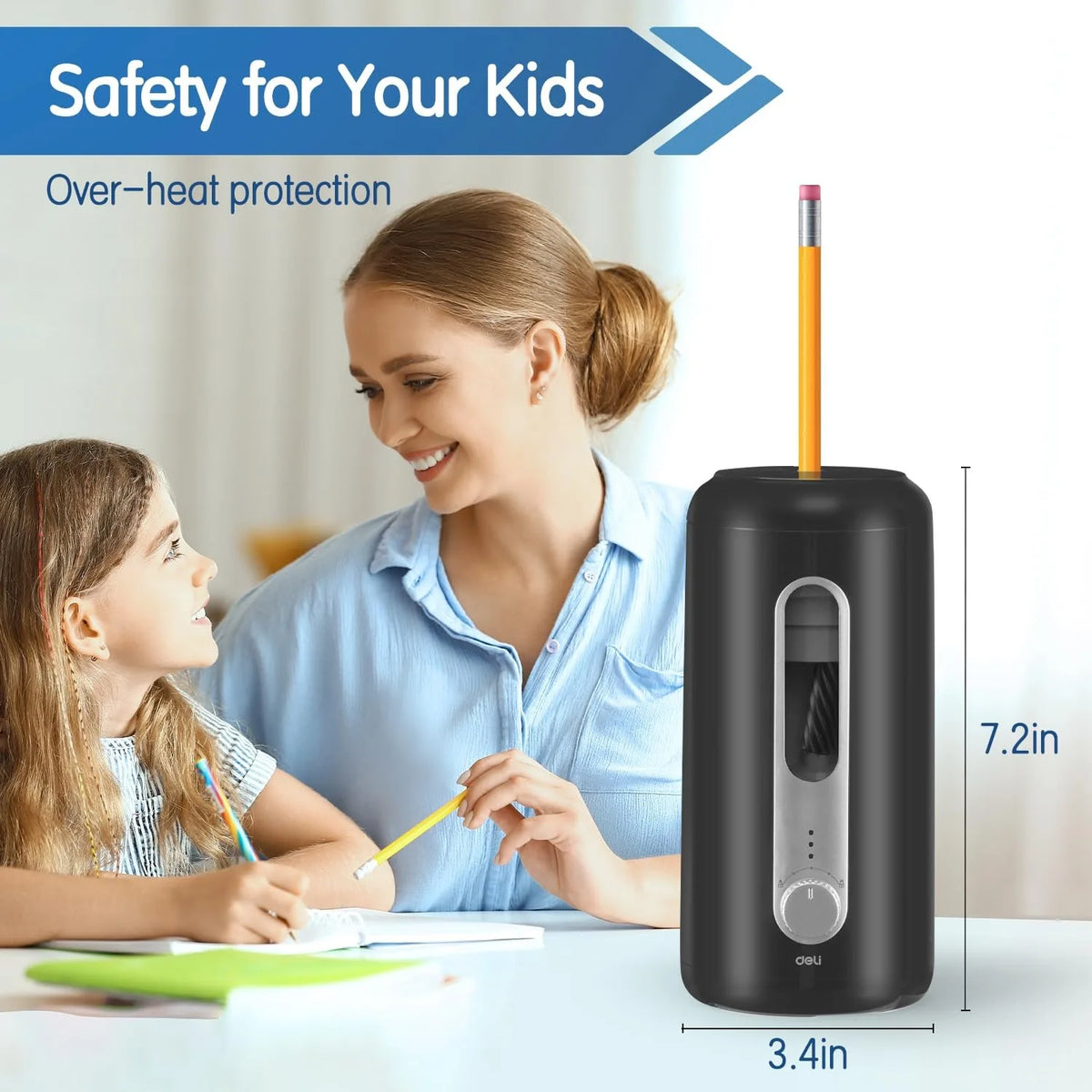 Deli Electric Pencil Sharpener Automatic USB Battery Operated 3 Modes Fast Sharp for Home Office School