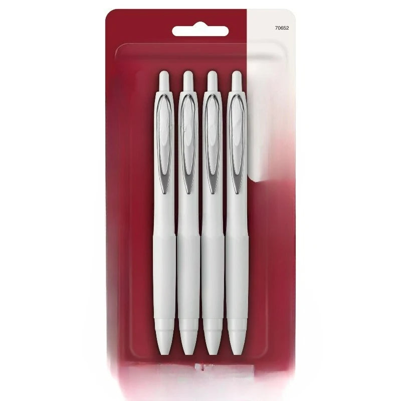 Retractable Gel Pens, Medium Point, 0.7mm, White Barrel, Black Ink, 4 Count