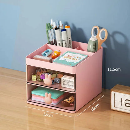 Small Desk Organizer With Drawer Multi‑Function Desktop Storage Box For Office Stationery Makeup Pen Pencil Business Card Mobile Phone