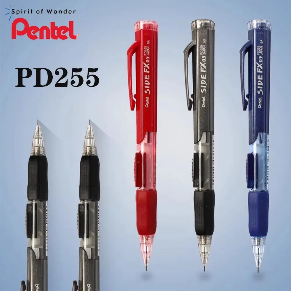 2Pcs Pentel PD255 Mechanical Pencils 0.5mm Side Extrusion Lead Eraser Head Retractable Classic Cute School Supplies Stationery Drawing Pencil Set