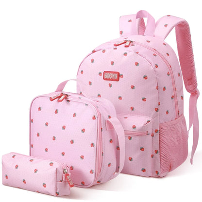 3Pcs Set Backpack for Girls Large Capacity Lightweight School W/Lunch Box and Pencil Case Crossbody Bag