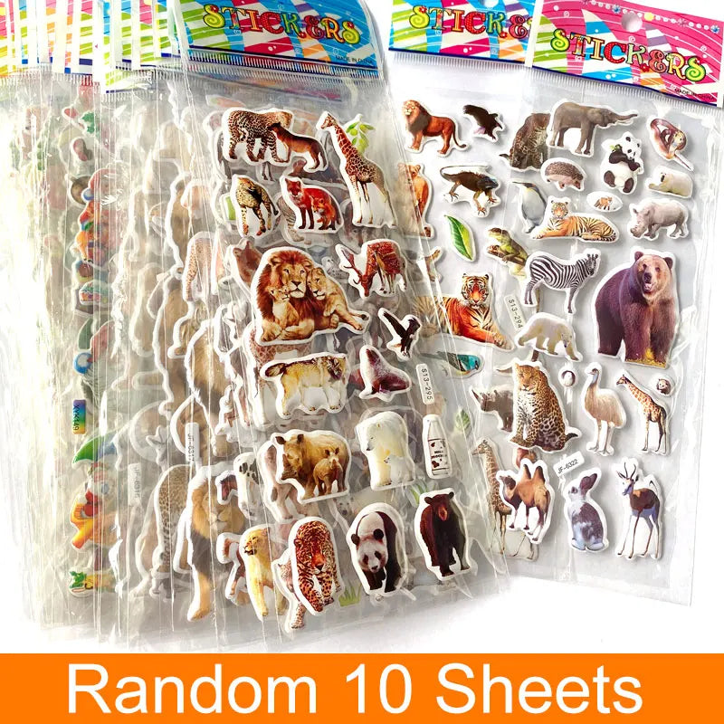 10 Sheets 3D Puffy Animal Stickers Bulk Scrapbook Decor Stickers Birthday New Year Christmas Gift for Kids