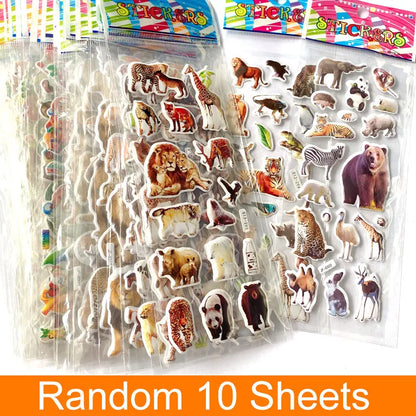10 Sheets 3D Puffy Animal Stickers Bulk Scrapbook Decor Stickers Birthday New Year Christmas Gift for Kids