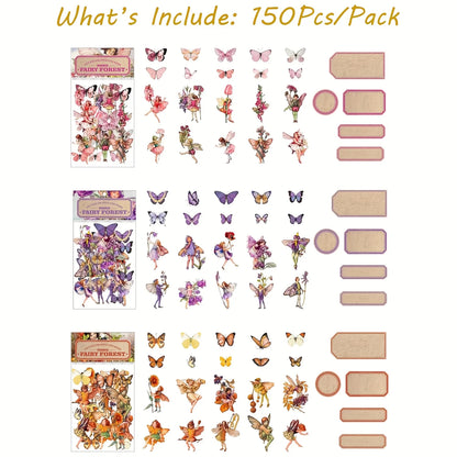 300Pcs Vintage Fairy Stickers for Journaling Scrapbooking DIY Crafts Transparent Flower Fairy Stickers for Journal Phone Cases Laptops Notebooks Albums Calendars