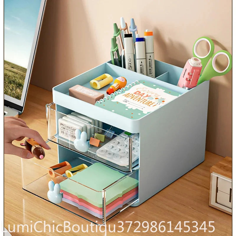 Small Desk Organizer With Drawer Multi‑Function Desktop Storage Box For Office Stationery Makeup Pen Pencil Business Card Mobile Phone