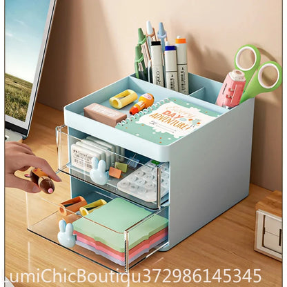 Small Desk Organizer With Drawer Multi‑Function Desktop Storage Box For Office Stationery Makeup Pen Pencil Business Card Mobile Phone