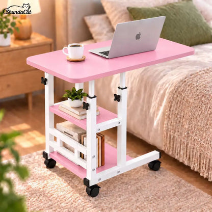 Portable Rolling Laptop Desk with Wheels for Bed, Adjustable Height Laptop Table for Couch, Small Computer Desk, Black