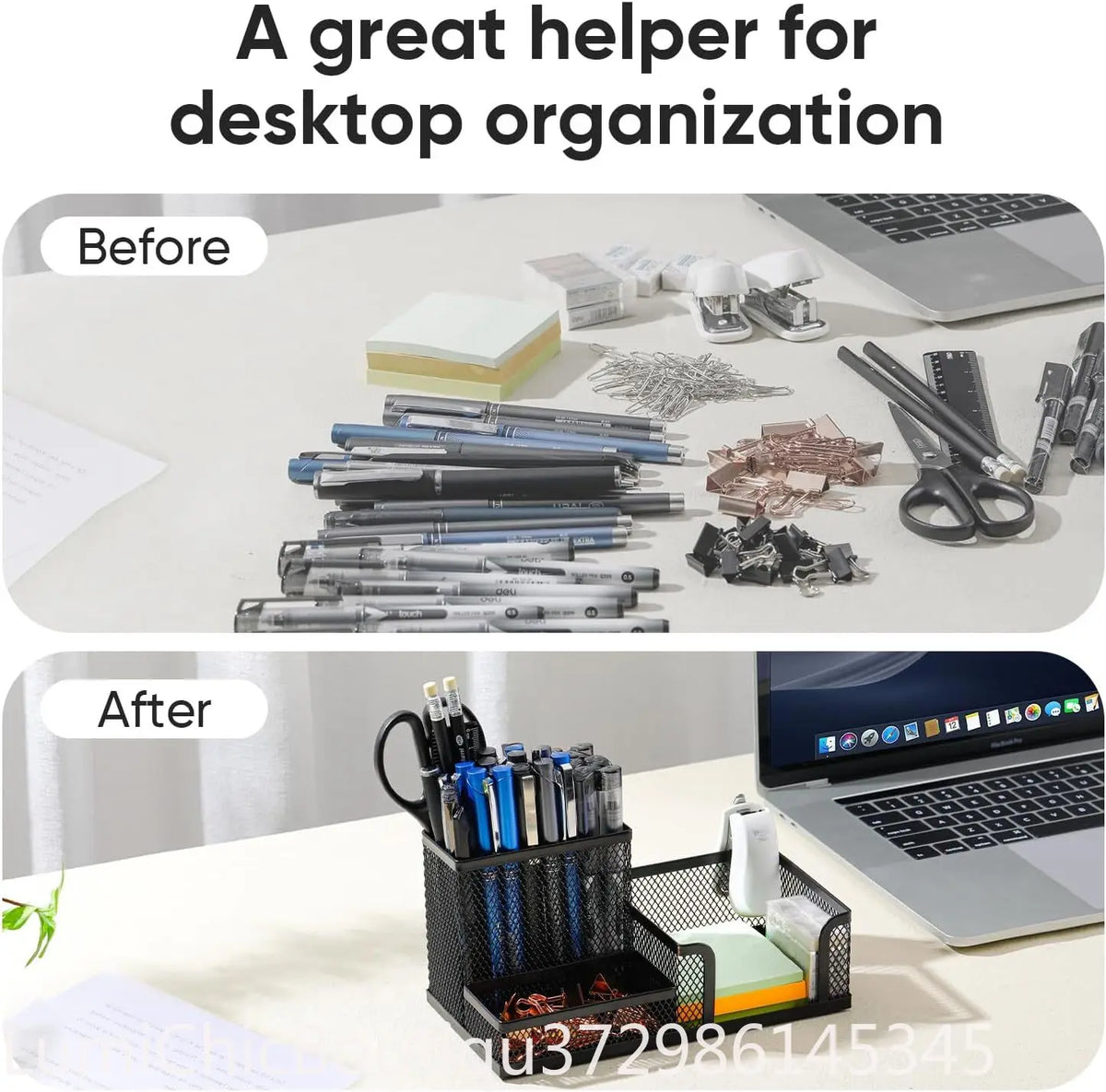 Black Mesh Desk Organizer 3‑Compartments Office Supply Caddy With Pencil Holder Storage Baskets Desktop Accessories Office Workspace Organizer