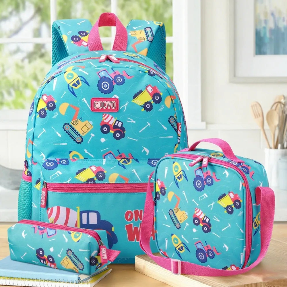3Pcs Set Backpack for Girls Large Capacity Lightweight School W/Lunch Box and Pencil Case Crossbody Bag